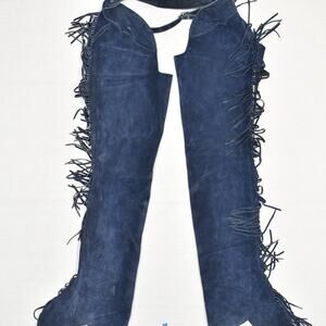 Barnstable Riding Men's Chaps Pants Fringe Conchos Suede Leather Blue Size M